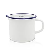 Krüger Emaille-Milchtopf Weiß 12cm, 1 Liter - Topf mit Vollkontaktboden für energiesparendes Kochen - praktischer Ausguss & Literskala - spülmaschinen- & induktionsgeeignet (Weiß - Husum)