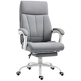 HOMCOM Bürostuhl, Ergonomischer Schreibtischstuhl mit Liegefunktion, Fußstütze, Höhenverstellbar Computerstuhl mit Armlehne, Drehstuhl mit Leinenoptik, für Home Office, Grau