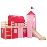 vidaXL Kiefernholz Massiv Hochbett mit Rutsche Leiter Bettlatten Spielbett Kinderbett Jugendbett Holzbett Bett Rutschbett Kinderzimmer 208x230cm Rosa