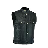 Leatherick Herren Biker Weste aus echtem Leder mit offenen Knöpfen für Reiten und modische Weste (M - EUR50)