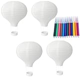 4 Heißluftballon Deko, Himmelslaternen Zum Steigen Lassen, Weiße Lampions Für Hochzeit, Geburtstagsparty, Schulveranstaltung, DIY Bastelprojekte, Inklusive 12 Farbstifte