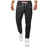 Herren-Jogginghose aus Baumwolle, leicht, Fitnessstudio, Sport, lässig, Laufen, Training, Jogger, Hose, elastische Taille, Kordelzug, bequem, schmal zulaufendes Bein, Activewear-Hose, dunkelgrau, L