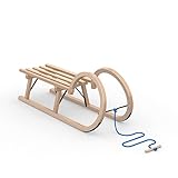 Vispronet Hörnerschlitten Classic ✓ Tragfähigkeit 90 kg ✓ inkl. Zugseil ✓ Holzschlitten für Kinder und Erwachsene ✓ Schlittengröße 100 x 33 x 38 cm