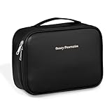 Make Up Tasche Groß Reise Kosmetiktasche Damen aus Wasserdichtem Leder Tragbare Kosmetik Tasche mit Griff und Abnehmbarem Trenner