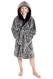 CityComfort Fleece Bademantel Kinder Frottier Robe Jungen Bademantel Plüsch Superweich (Grau, 11-12 Jahre)