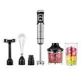 Midea Stabmixer Edelstahl 4 in 1,1000 W Elektrische Pürierstab,500ml Zerkleinerer, 600ml Becher, stampfer,Schneebesen,für Babynahrung,Kartoffelpüree, Joghurt und Gemüse, Silber