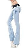 Label by Trendstylez Damen Slim Fit Stretch Hüft Bootcut Schlag Jeans Hose Ice Blue WT368 Größe 42