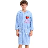 Generisch Personalisierter Bademantel mit Stickerei - Name, Buchstaben, Erdbeeren - Kapuzen-Bademantel aus Frottee für Jungen & Mädchen 6-14 Jahr, warmer Schlafanzug für Winter, Weihnachten Neujahr
