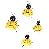 jojofuny 4 Stück Eisen Bienen Wandornament Gelb Kreative Wanddekoration Metallfigur für Indoor Outdoor Gartendeko Vintage Stil