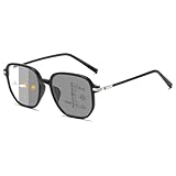 Lanomi Mode Selbsttönende Gleitsichtbrille Blaulichtfilter Damen Herren Groß Unregelmäßige Photochrome Progressive Multifokal Gleitsicht Lesebrille Mattschwarz Gleitsichtbrillen 1.0