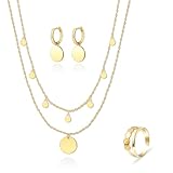 Kenivira Damen Schmuckset, Gold: Halskette (55 cm), Ohrringe, Ring, Geschenk für Damen
