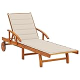 Annlera Sonnenliege Relaxliege aus Holz mit Beige Auflage Liegestuhl Wetterfest Gartenmöbel Klappbare Liegenauflage für Garten Terrasse oder Balkon Ergonomischen Designs 200x67x85 cm