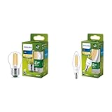 Philips LED Classic ultraeffiziente E27 Lampe, mit Energieeffizienzklasse A & LED Classic ultraeffiziente E14 Lampe, mit Energieeffizienzklasse A, ersetzt 40W, Klar, warmweiß