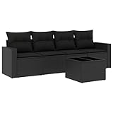 Willood 5-TLG. Garten-Sofagarnitur mit Kissen Poly Rattan Gartenmöbel Lounge Sofa Garnitur Terrasse Mit Tisch Schwarz