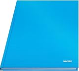 Leitz A4 Notizbuch kariert, 160 Seiten, 80 Blatt FSC zertifiziertes 80 g/m² Papier, Stabiler, kratzfester Hardcover-Einband, Für Büro, Schule oder als Tagebuch, Solid Serie, Hellblau, 46640030