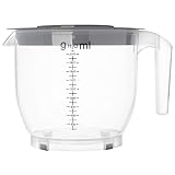 KADAX Messbecher, Füllvolumen: 2 Liter, Messkanne aus Kunststoff, Rührbecher mit Deckel, Messskale, Milliliter, Gramm, abgerundeter Griff, Ausgießer, Spritzschutz, Messkanne (Grau)
