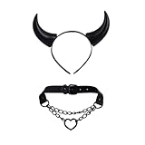YIMOJOY Teufelshörner Schwarz Haarreifen mit Goth Choker Set,Halloween Haarreif Engel und Teufel Flügel Kostüm Accessoire Teufelsohren Devil Horns für Halloween Karneval Kostüm Zubehör Stirnbänder