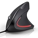 TECKNET Ergonomische Maus mit Kabel, Vertikale Maus, Ergonomisches Design, Vorbeugung Gegen Mausarm/Tennisarm, 6400 DPI 4 Tasten, PC Optische Mouse mit USB Kabel - Schwarz