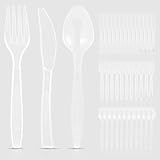 Plastikbesteck, 200 Stück Plastikbesteck Set, Wiederverwendbar Party Besteck Enthalten Plastikgabeln Kunststofflöffel Plastik Messer Party Besteck Plastik für Partys Outdoor Abendessen (transparent)