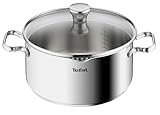 Tefal A70546 Duetto Kochtopf | 24 cm | induktionsgeeignet | einfache Reinigung in der Spülmaschine | Messskala | Glasdeckel zum Abgießen | Edelstahl