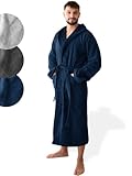 SIEGENTHAL® Herren Bademantel Frottee Velours 100% Baumwolle - Kapuzenbademantel, weich, saugfähig, warm, lang, Luxus, Premium, Wellness, Spa, hochwertige Verarbeitung, Dunkelblau M L