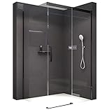 BERNSTEIN® Duschkabine mit Schiebetür Eckdusche DX906 FLEX Schwarz matt- Dusche Schiebetür x Breite: 120x90cm Duschglas aus 8mm ESG Klarglas mit NANO-Beschichtung