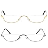 CAKEEYUM Halblinsen-Lesebrille, 2 Paar, halber Rand, 2, 50 Lesebrille, Damen und Herren, ultraleichter Rahmen, Metallscharnier, rutschfest, grau + goldfarbener Rahmen, Linse, 50 Gl
