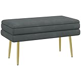 HOMCOM Sitzbank, Polsterbank mit Stauraum, Samtoptik, Bettbank mit Stahlbeine, Schuhbank, Aufbewahrungsbank für Wohnzimmer, Schlafzimmer, Grau, 79,5 x 37,5 x 43 cm