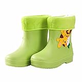 Kinder Regenschuhe und Mädchen Wasserschuhe Giraffe Cartoon Charakter Regenschuhe mit warmer Innenseite Rainshoes (Green, 29 Little Child)