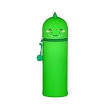 Legami - Kawaii 2-in-1 Schulmäppchen aus weichem Silikon, Dino-Thema, Stifthalter, Reißverschluss, Buntstifte, Marker, H 18,5 cm