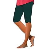 Angxiwan Sommer Kleidung FüR Damen Sale Leggings Damen 3/4 High Waist Caprihose Elastische Yoga Jogginghose Baumwolle Sportleggings Bermuda Knielang Freizeit SweatpantsLeicht Sommerhose Longchamp