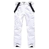 ALSOGO Herren Ski Bib Hose wasserdichte Winddichte Schneehose Outdoor Hose Snowboard Lätzchen mit Abnehmbarem Riemen White M