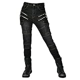 SHUOJIA Motorrad-Jeanshose Für Damen, Sturzfeste Jeans Mit Geradem Bein Und 4 Arten Von Schutzausrüstung, Motorradhose Für Motorradrennfahrer (Black,XS)