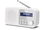 SHARP DR-P420(WH) Tokyo Tragbares Digitalradio – Bluetooth 5.0, DAB+/FM, kompakt, USB-/Batteriebetrieben, Dual-Alarm, 40 Senderspeicher, 3,5-mm-Kopfhöreranschluss – Schnee Weiß