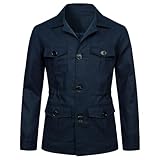 Trenchcoat Herren lang, Herren Übergangsjacke Linen Militär Jacke Reverskragen Fliegerjacke Baumwolle Bomber Jacke Multi Taschen Armeejacke Oberbekleidung Knopf Multi-Pocket Bomberjacke