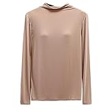 Langarmshirts für Damen – hoher Halsausschnitt, langärmeliges Oberteil, einfarbig, lässiges Basisshirt, lange Ärmel mit Brustkissen, Übergröße, Baumwoll-T-Shirts, atmungsaktiv, langärmelig für Damen