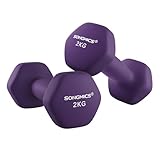 SONGMICS Kurzhanteln, 2er Set, 2 x 2 kg, rutschfeste Hanteln mit matter Beschichtung aus Neopren, Heimtraining, Krafttraining, lila SYL64PL