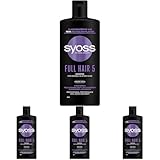 Syoss Shampoo Full Hair 5 (440 ml), Volumen Shampoo für dünnes und plattes Haar, Haarshampoo mit 5-fach-Effekt für volleres Haar, vegane Formel mit Amino-Komplex (Packung mit 4)