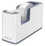 Leitz Klebeband-Tischabroller, Fester Stand, Klebebandabroller inkl. Klebeband, Weiß/Grau, Duo Colour, WOW, 53641001