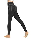 G4Free Leggings für Frauen Hohe Taille Stretchy Jeggings mit Taschen Bauchweg Jeans Look Leggings, Schwarz 1