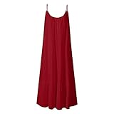 Sonnenkleider für Damen, Leinen, Spaghettiträger, fließendes langes Sonnenkleid, lässig, locker, Strand, Urlaub, Etuikleid, Wasserfall, gerüscht, niedriger Rücken, Maxikleider, rot, 5XL