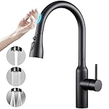 CREA Touch Sensor Wasserhahn Armatur Küche Ausziehbar, Küchenarmatur mit Brause Drei Wasserstrahlarten, Hochdruck Einhebelmischer Spültischarmatur 360° Schwenkbar aus Edelstahl, schwarz