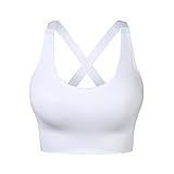 Nabawa Sport BH Damen Ungepolsterte Sport Top Damen Kreuz Rücken Yoga Fitness Bustier Nahtloser Sport BH Damen Starker Halt,Weiß,L