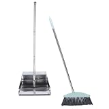 iplusmile Edelstahl Besen und Kehrschaufel mit Langem Stiel – 2 Stück Kehrgarnitur zur Bodenreinigung in Wohnräumen und Arbeitsbereichen