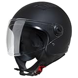 VINZ Como Jethelm mit Visier ECE 22.06 Zertifiziert | Roller Helm Mopedhelm Für Motoroller & Vespa | Herren & Damen | Motorradhelm in XS-XL | Erhältlich in 4 Farben - Matt Schwarz