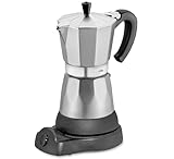 cilio Espressokocher Classico für 6 Tassen | elektrisch 480W | Ø 11,5 cm Höhe: 25 cm | Aluminium | Silber | integrierte Herdplatte | mit Warmhaltefunktion und Reduziersieb | für Reisen oder Camping