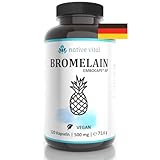 Bromelain - 500 mg (2400 F.I.P) - 120 magensaftresistente Kapseln - Hochwirksames Enzym aus Ananasextrakt - Made in Germany - Vegan