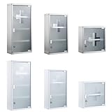 Zedelmaier Medizinschrank aus Edelstahl,Medikamenten Aufbewahrung,Medikamentenschrank 2 Fächer,Apothekerschrank,Badezimmerschrank,Hängend,Abschließbarer Medizinschrank,30 x 30 x 12 cm,Silber