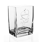 Herz & Heim® Edle Vase zur Hochzeit mit Gravur der Namen des Paares und d. Datums Transparent