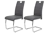 Hela Tische, 2er Set Schwingstuhl, Küchenstuhl Flora, Kunstleder Grau, Griffmulde, Metallgestell verchromt, 42x57x98 cm